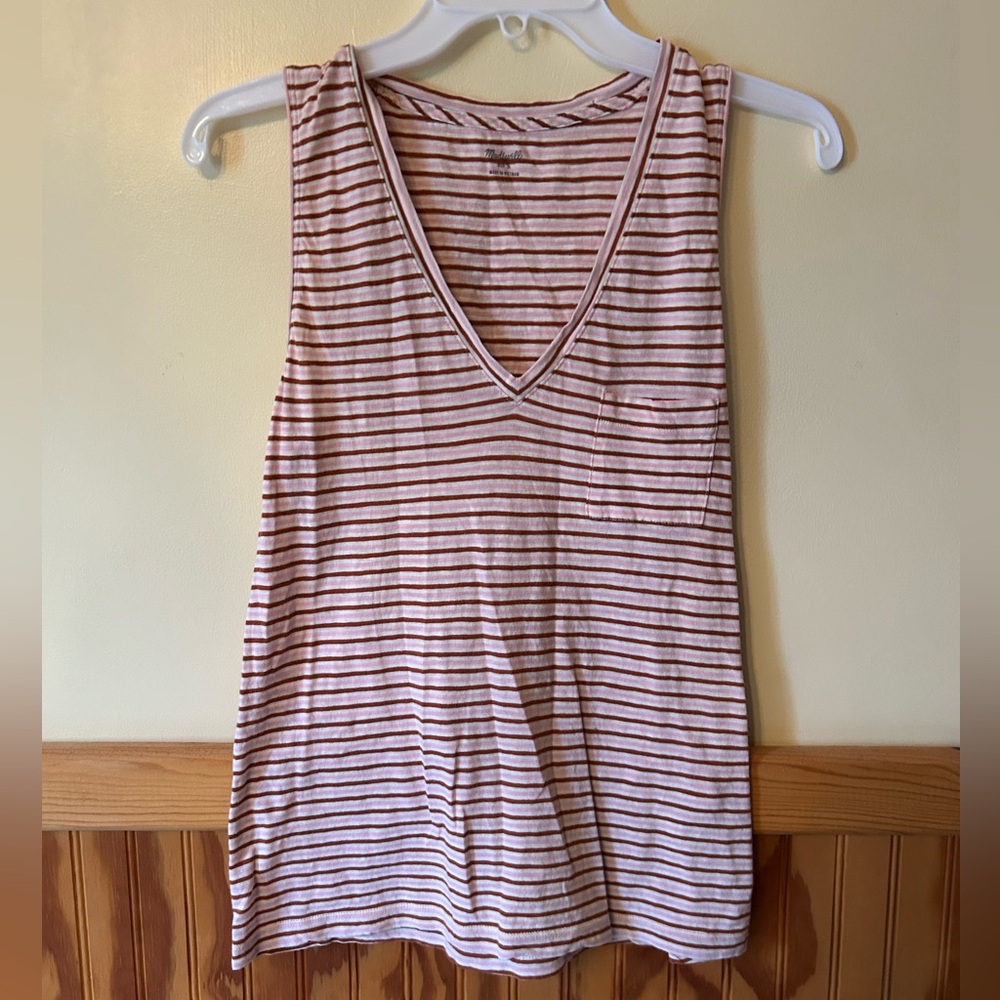Madewell Pink and Brown Striped V-Neck Tank